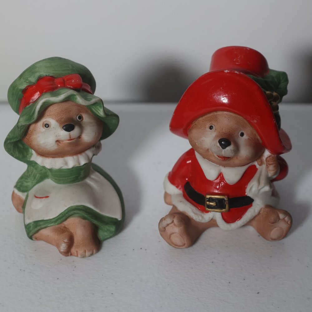 Set of 2 HOMCO CHRISTMAS BEAR FIGURINES 5600 Taiwan Vintage
